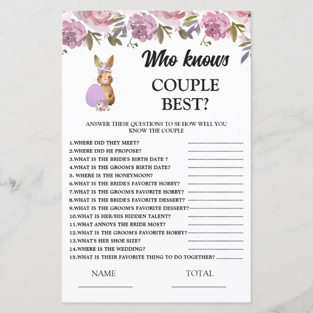 Påsk Vem vet par  Baby Shower Lek (Framsida)