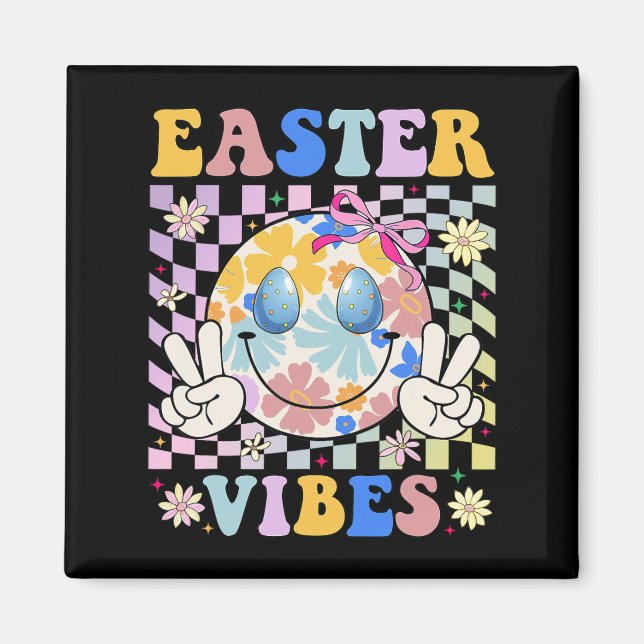 Påsk Vibes Coquetee Smile Bunny Peace Retro Groo Magnet (Framsidan)