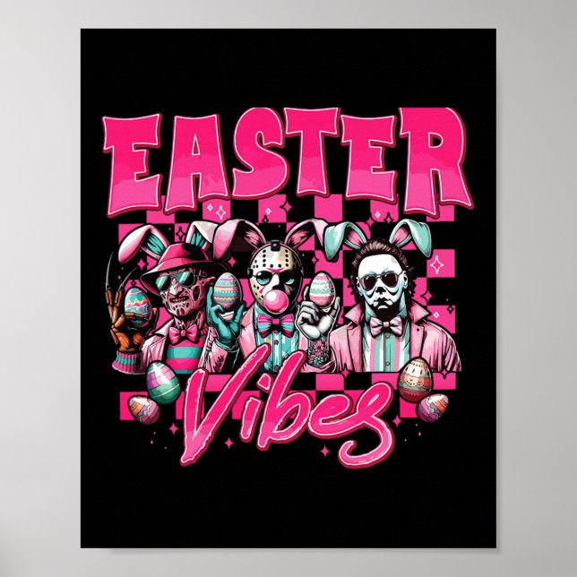 Påsk Vibes Funny Påsk Horror Characters Family Poster (Framsidan)