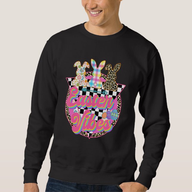 Påsk Vibes Leopard Bunny Öron Vår Påsk-dagen Lång Ärmad Tröja (Framsida)