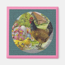 Påsk Vintage Hen och Chickar Texturerade
