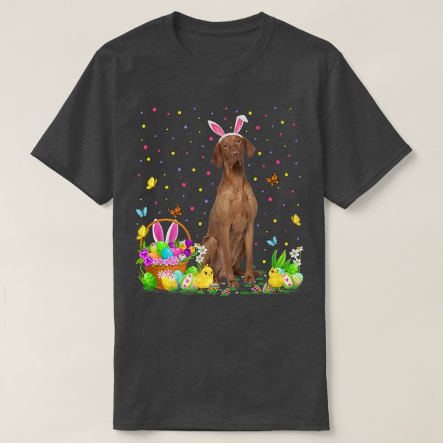 Påsk Vizsla Hund Bunny Egg Hunting Vizsla Påsk  T Shirt (Design framsida)