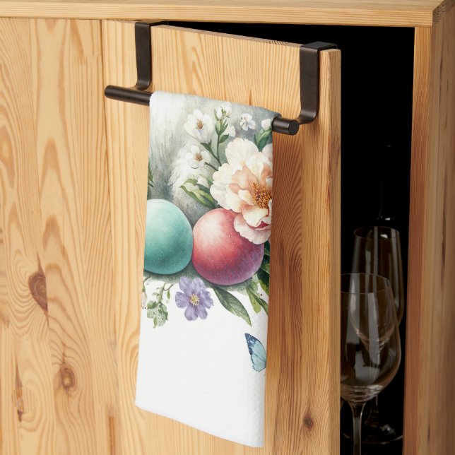 Påsk Watercolor Bunny, Eggs & Flowers Kökshandduk (Thirds Fold)