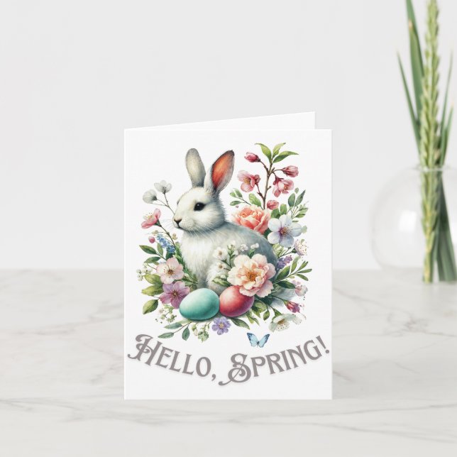 Påsk Watercolor Bunny & Eggs Helgkort (Framsida)