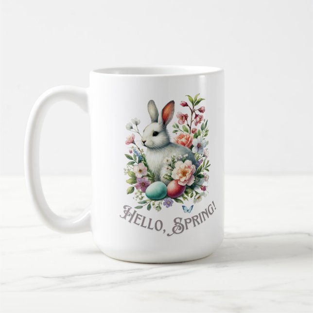 Påsk Watercolor Bunny & Eggs Kaffemugg (Vänster)