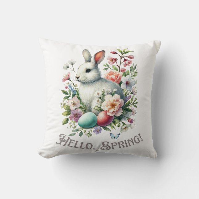 Påsk Watercolor Bunny & Eggs Kudde (Framsida)