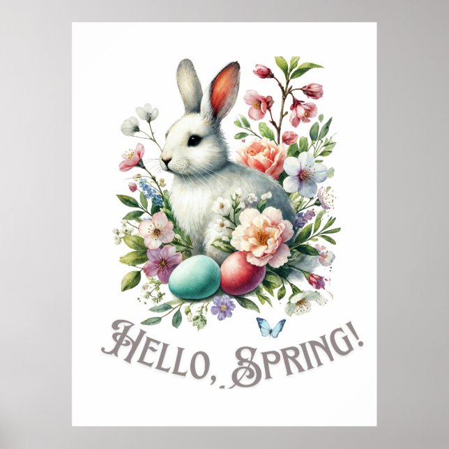 Påsk Watercolor Bunny & Eggs Poster (Framsidan)