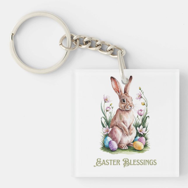 Påsk Watercolor Bunny & Flowers (Framsidan)