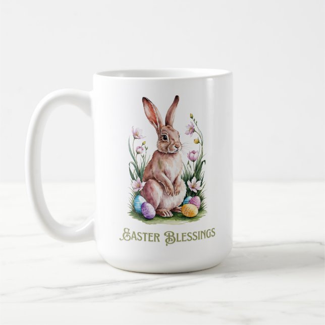 Påsk Watercolor Bunny & Flowers Kaffemugg (Vänster)