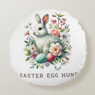 Påsk Watercolor Bunny & Flowers Rund Kudde