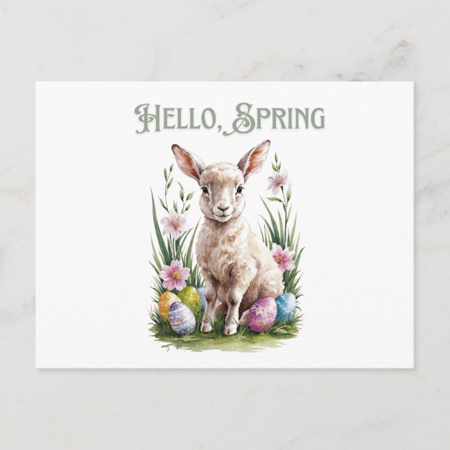 Påsk Watercolor Lump, Eggs & Flowers Vykort (Framsida)