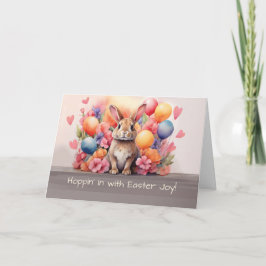 Påsk Watercolor Rabbit Amid Flowers and Balloons Kort