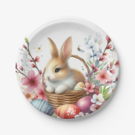 Påsk Watercolor Rabbit Eggs and Flowers -