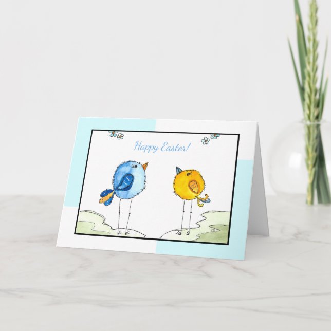Påsk Watercolor Whimsical Birds Kort (Framsida)