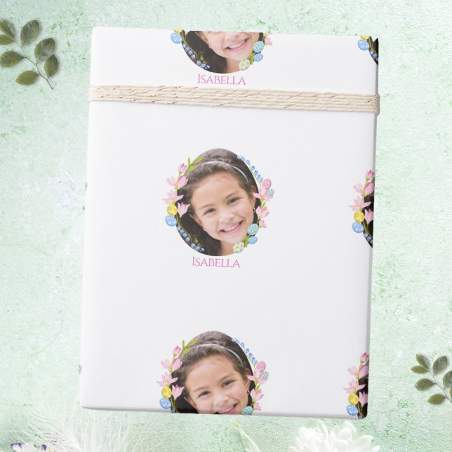 Påsk Wrapping Papper med Photo & Namn - Vit Presentpapper (Easter Wrapping Paper with Photo & Name - White)