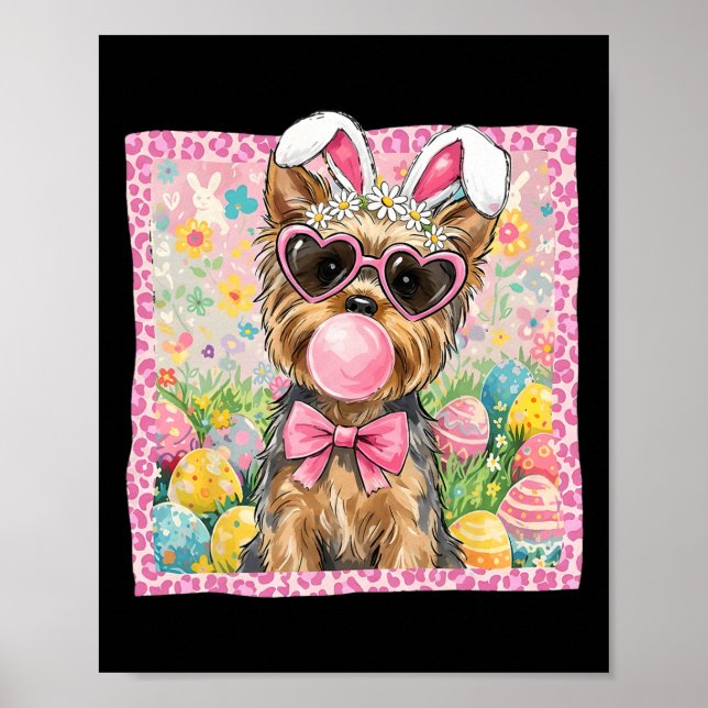 Påsk Yorkie Terrier Hund Mamma Vår Påsk Hare  Poster (Framsidan)