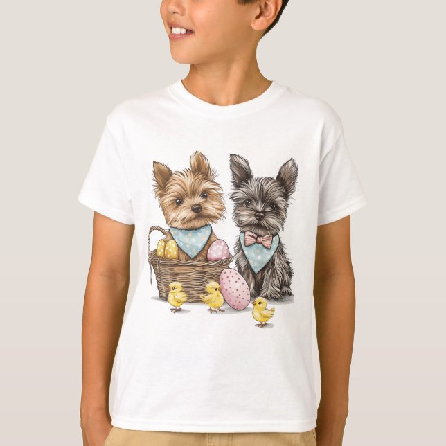 Påsk Yorkshire Terrier Hundar T Shirt (Framsida)