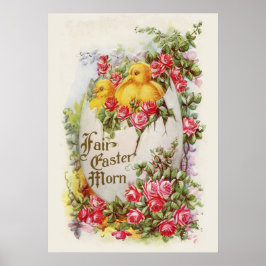 Påskaffisch med kycklingar och rosor poster