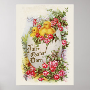 Påskaffisch med kycklingar och rosor poster