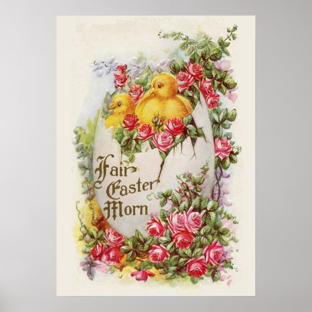 Påskaffisch med kycklingar och rosor poster (Framsidan)