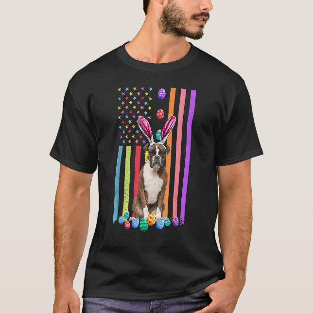 Påskägg American Flagga Boxer Hund T Shirt (Framsida)