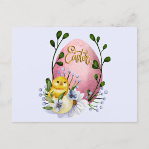Påskägg, Baby Chick och Vår blommor Vykort
