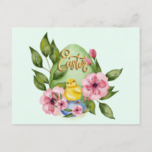 Påskägg, Baby Chick, Rosa Vår blommor Vykort