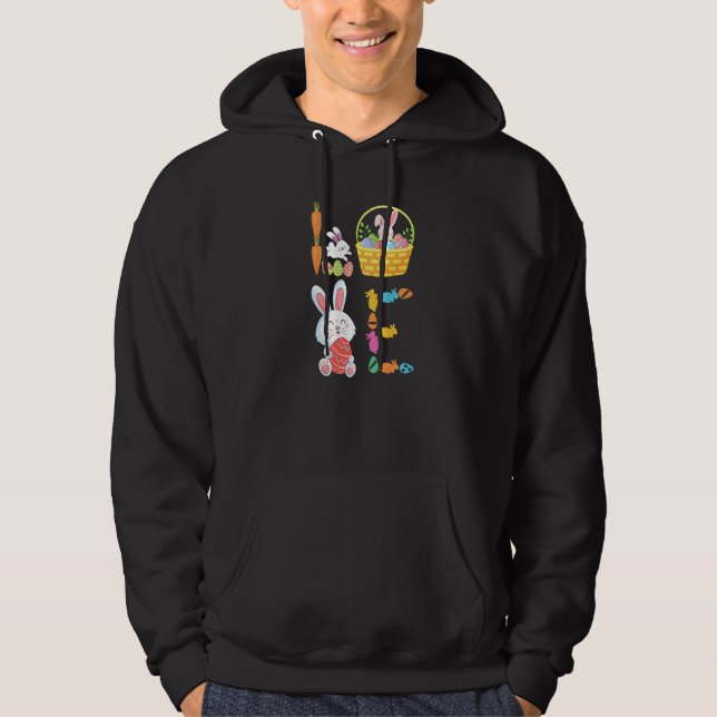 Påskägg Basket med Bunny Egg Graphic Cute Öster Hoodie (Framsida)