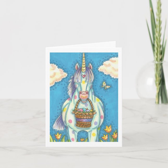 PÅSKÄGG BASKET UNICORN, FANTASY PONY Blank Anteckningskort (Framsida)