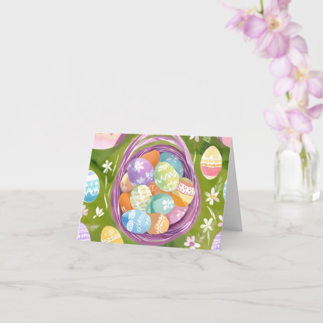 Påskägg Basket | Vår Pastel Watercolor Kort (Orkide)