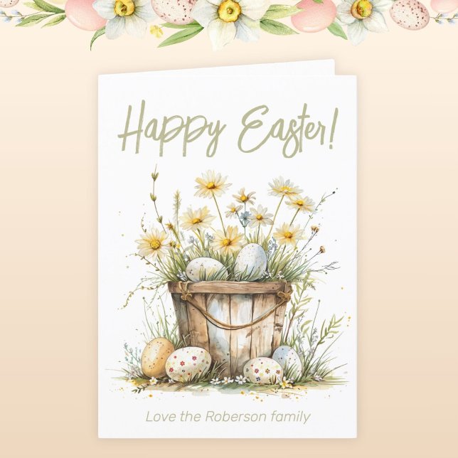 Påskägg Beige Blommor Högtidskort Helgkort (Skapare uppladdad)