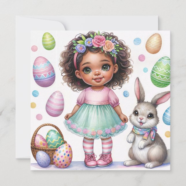Påskägg Black Girl Bunny Watercolor Inbjudningar (Framsida)