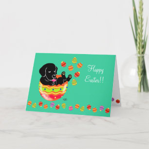 Påskägg Black Labrador Puppy Tecknad Grönt Helgkort