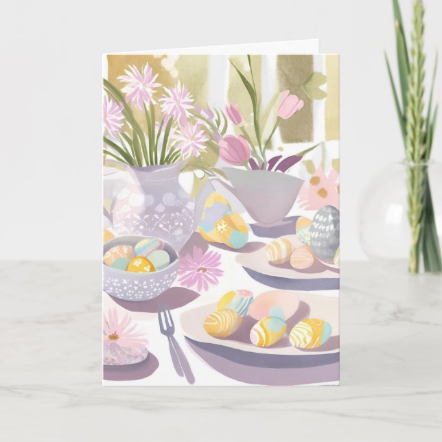 Påskägg Blommig Akvarell Tesalong  Helgkort (Framsida)