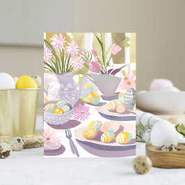 Påskägg Blommigt Watercolor Tea Party Helg Vykort