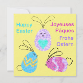 Påskägg-Bunnies Hälsning Engelska Fransken Tyska Anteckningskort