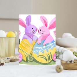 Påskägg Bunnies | Pastel Watercolor Helg Vykort