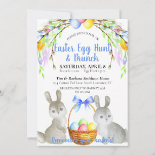 Påskägg, Bunnies, Vår blommor Blue Brunch Inbjudningar