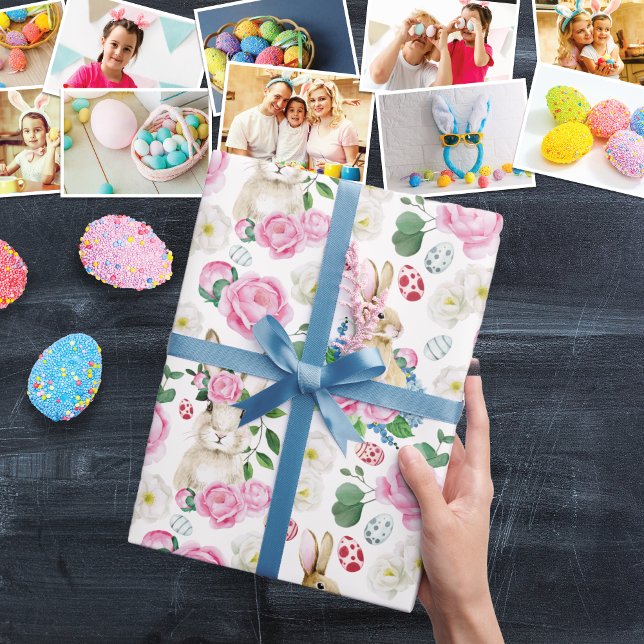 Påskägg Bunny Blommigt Pastel Peonies Watercolor Presentpapper (Easter Eggs Bunny Floral Pastel Peonies Watercolor Wrapping Paper)