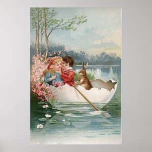 Påskägg Bunny Boat Young lite liggande Poster