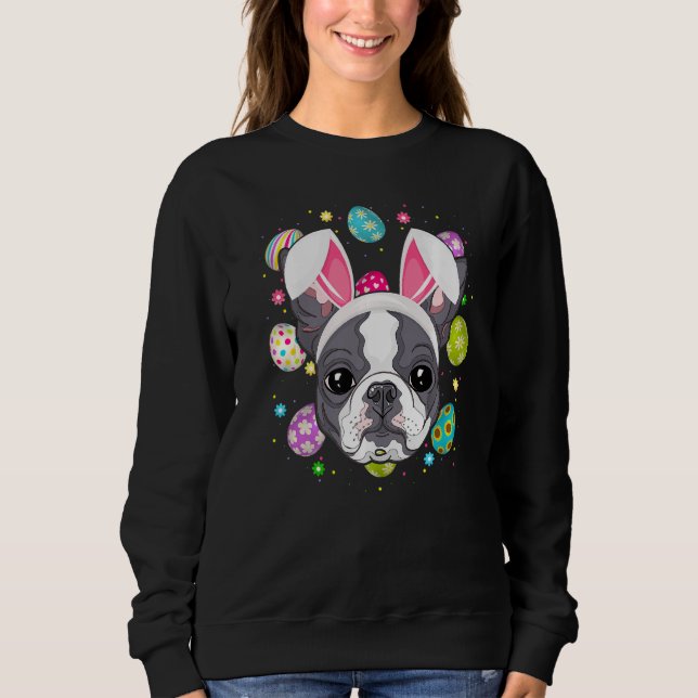 Påskägg Bunny Ear Boston Terrier Hund Öster T Shirt (Framsida)