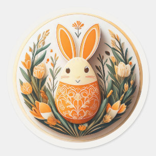 Påskägg Bunny Tulips-Orange-ID1084 Runt Klistermärke