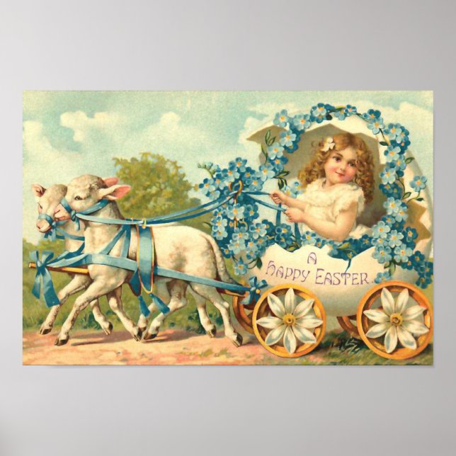 Påskägg Carriage Vintage Blommigt Poster (Framsidan)