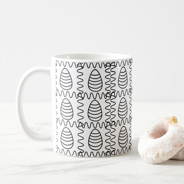 Påskägg Chevron Svart och Vit Glad Påsk   Kaffemugg (Med munk)