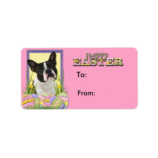 Påskägg Cookies - Boston Terrier Adressetikett (Framsidan)