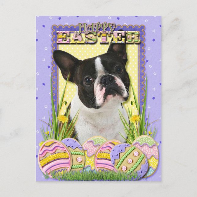 Påskägg Cookies - Boston Terrier Helg Vykort (Framsida)