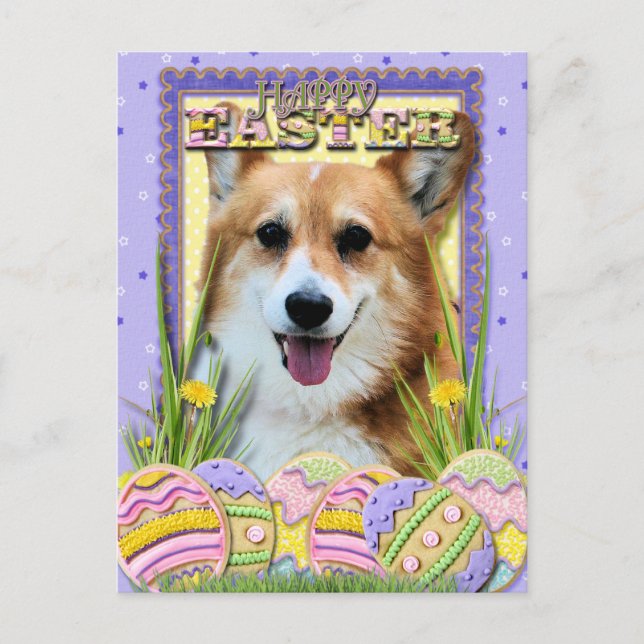Påskägg Cookies - Corgi Helg Vykort (Framsida)