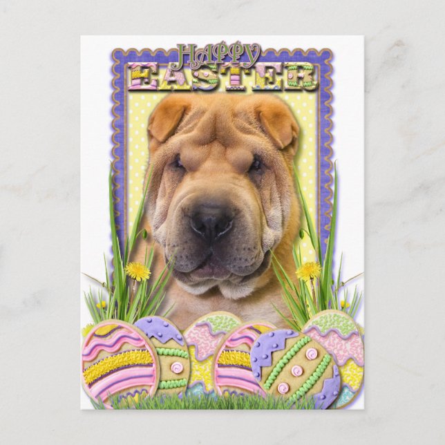 Påskägg Cookies - Shar Pei Helg Vykort (Framsida)