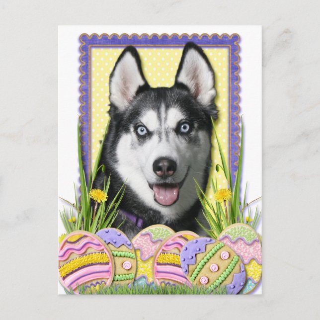 Påskägg Cookies - Siberian husky Helg Vykort (Framsida)