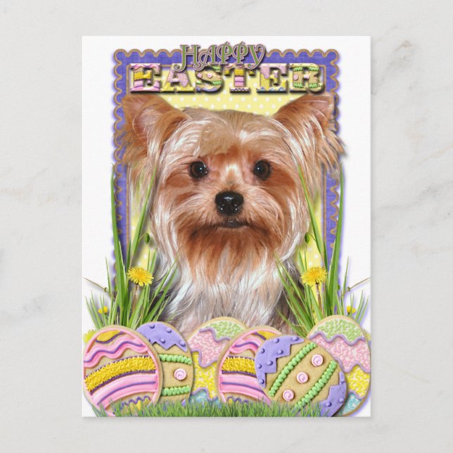 Påskägg Cookies - Yorkshire Terrier Helg Vykort (Framsida)